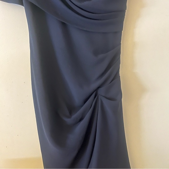 Oscar de la Renta Navy Draped Silk Asymmetrical Navy Dress 6 NWT - Picture 6 of 17